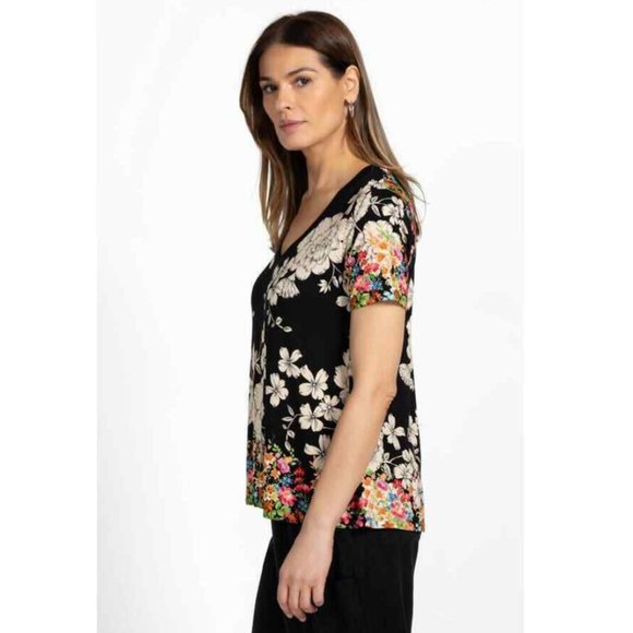 Johnny Was Redland Favorite Short Sleeve V Neck Swing Tee Special Shirt Black NW - Picture 5 of 15